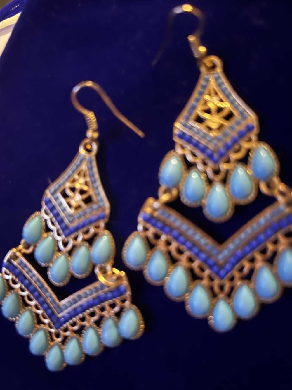 Turquoise color  Teardrop Chandelier Earrings